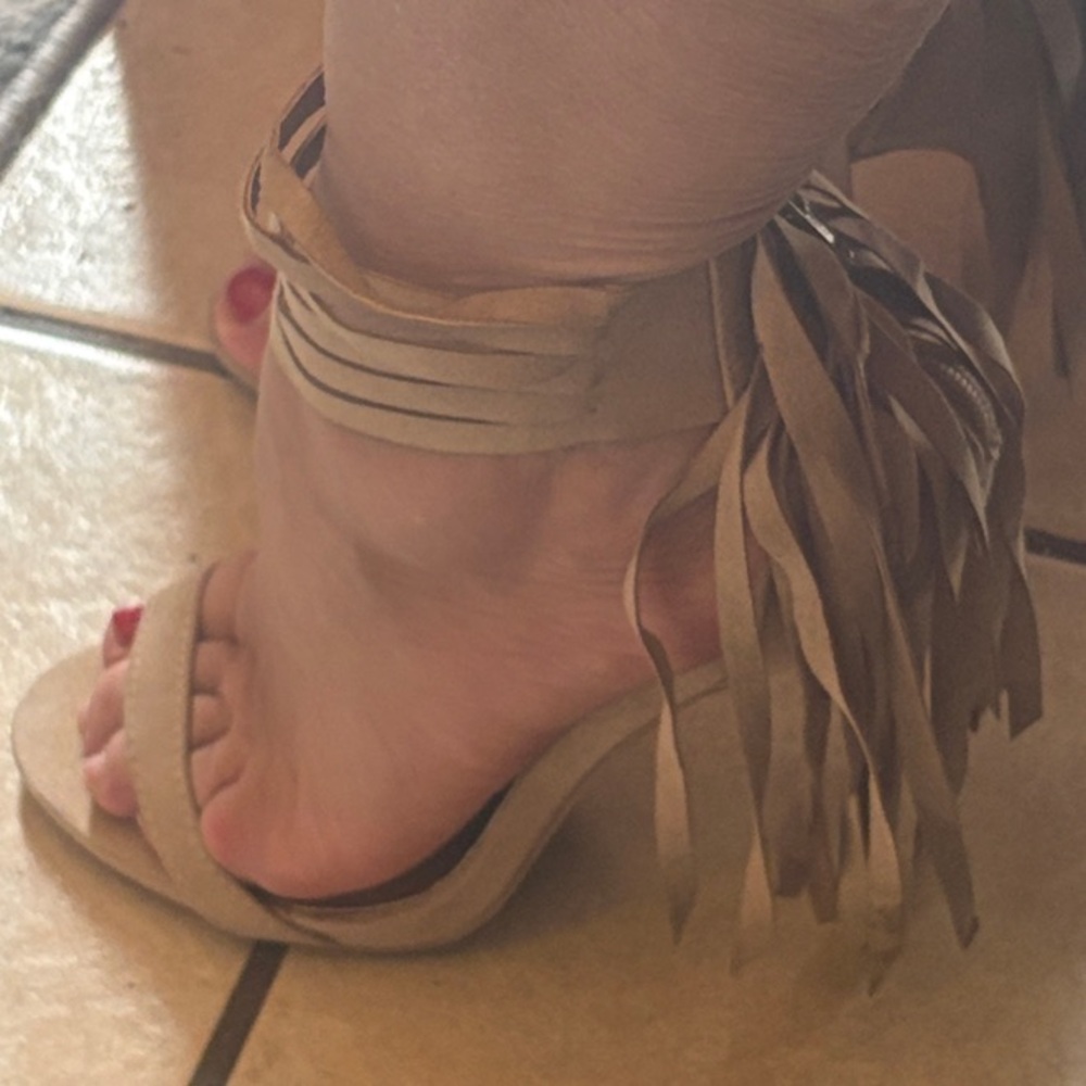 Qupid Tan Fringe Heeled Sandals